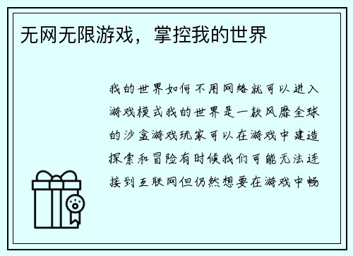无网无限游戏，掌控我的世界