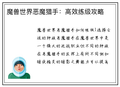 魔兽世界恶魔猎手：高效练级攻略